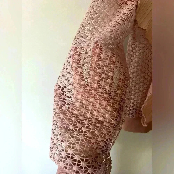 Allison Crochet Like Ruffle Pullover Top Size XS Blush Coquette Sheer Girlhood - Picture 7 of 13